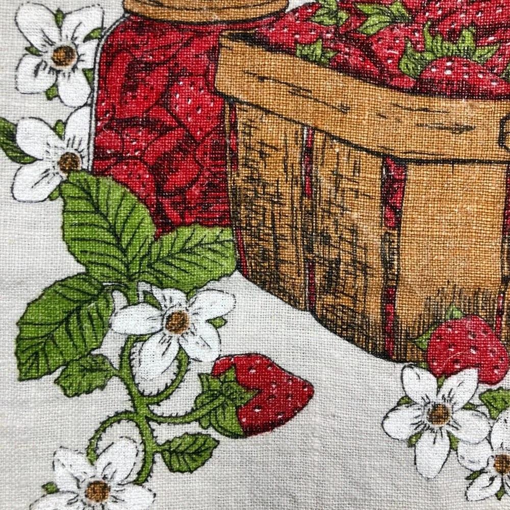 Vintage 1983 Calendar Tea Towel Unisex OS Cream Strawberry Linen Kitchen Decor